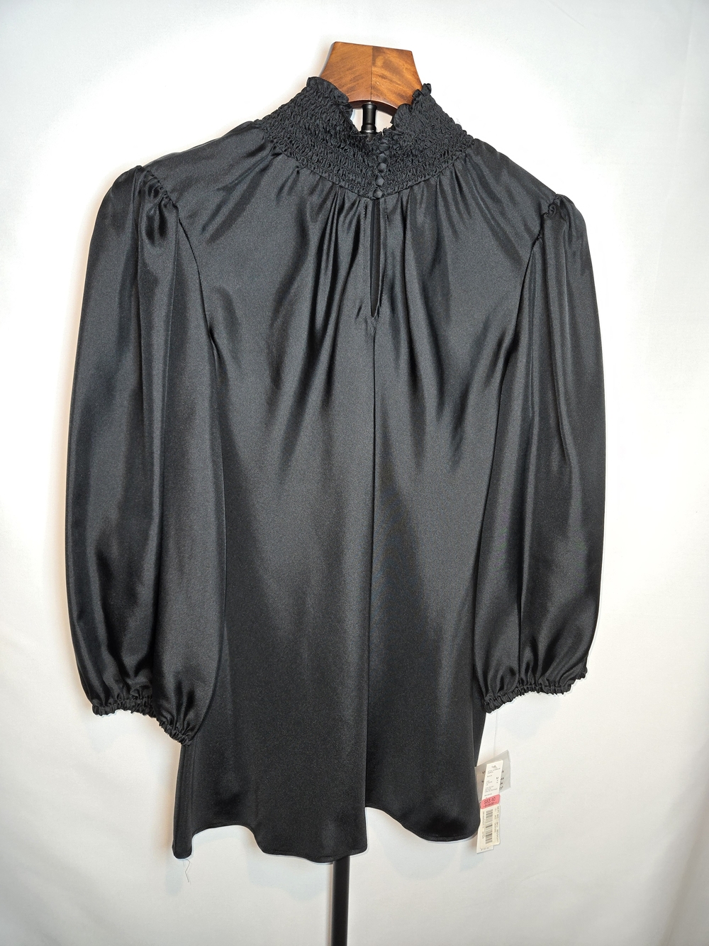 Antonio Melani NWT 100% Silk Smocked Mock Neck Blouse Black